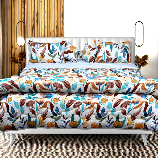 JoJo Stylish Multicolor Leaf Pattern Print Double Bedsheet Set with 4 Pillow Covers | 90 x 100 Inch (Multicolor)