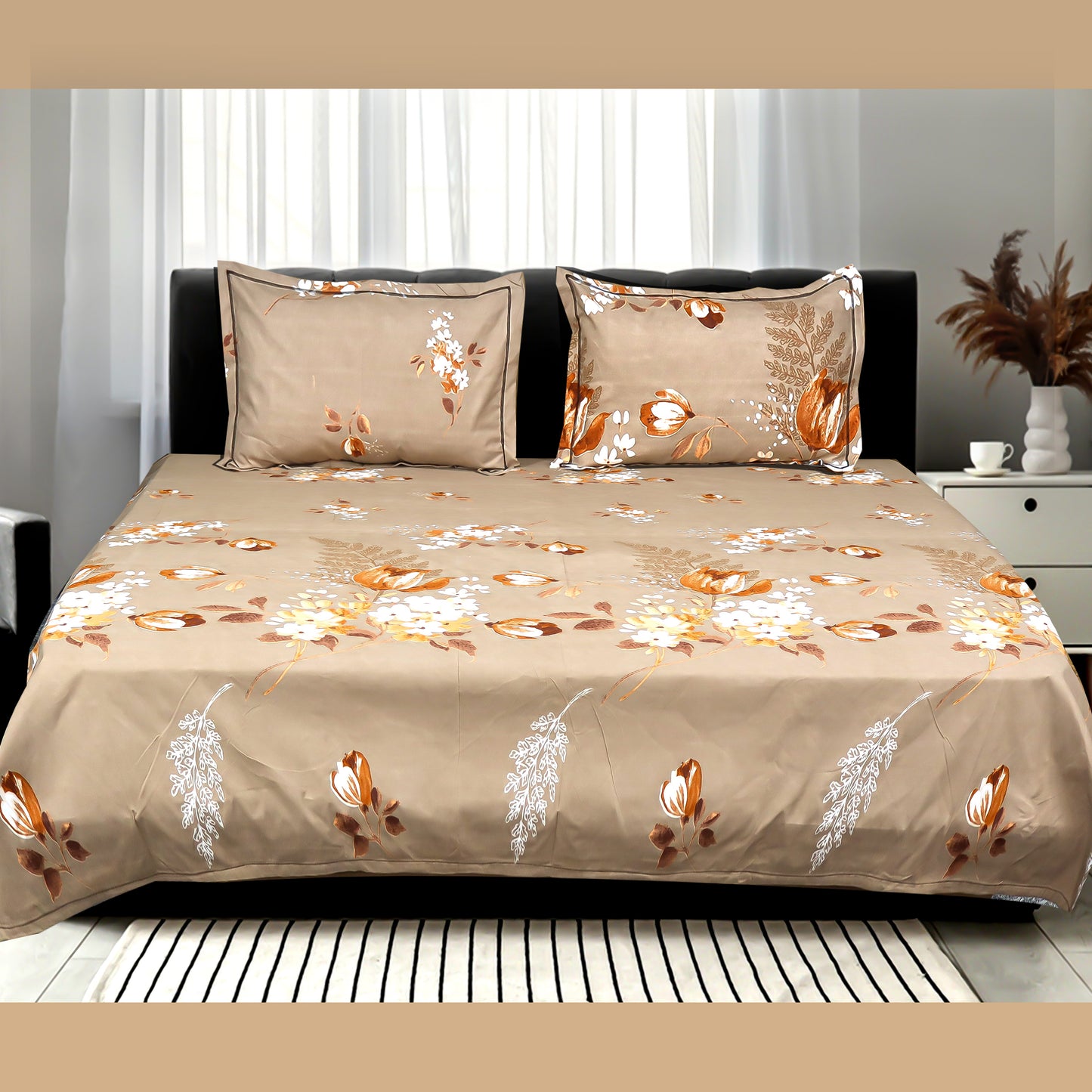 JoJo Double Bedsheet / King size Bedsheet / Floral printed Bedsheet in golden color(yellow)