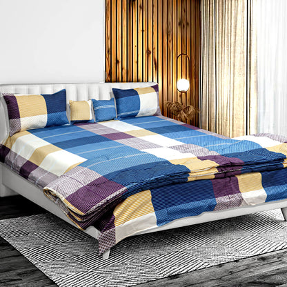 JoJo Geometric Design Double Bed Bedsheet with 2 Pillow Covers | 90 x 100 Inch( Blue)