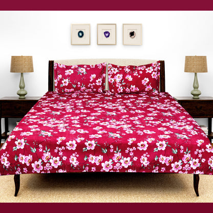 JoJo Double Bedsheet / King size Bedsheet / Floral printed Bedsheet(Pinkish Red)