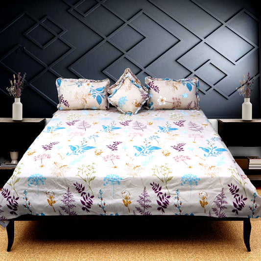 JOJO Luxurious Cotton-Feel 5pc Bedding Set with Embroidery – King Size, Multicolor, Heavy Quality