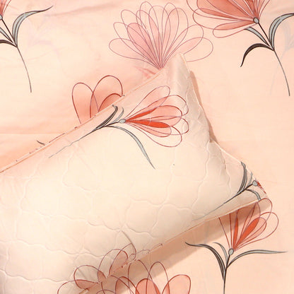 JoJo Contemporary Floral Print Double Bedsheet | Mix N Match Set with 2 Pillow Covers | 90 x 100 Inch (Peach)