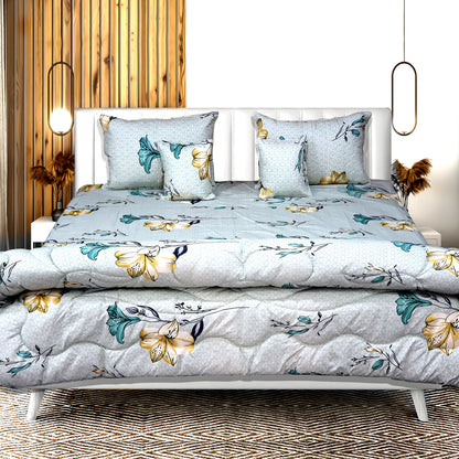 JoJo Double Bed Bedsheet with Floral Pattern | Mix N Match Style and 2 Pillow Covers | 90 x 100 Inch (Grey)