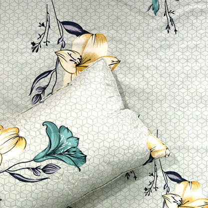 JoJo Double Bed Bedsheet with Floral Pattern | Mix N Match Style and 2 Pillow Covers | 90 x 100 Inch (Grey)