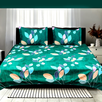 JoJo Double Bedsheet / King size Bedsheet / Floral printed Bedsheet (Greenish Cyan)