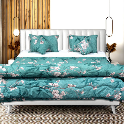 JoJo Double Bed Bedsheet with Floral Pattern | Match Style and 2 Pillow Covers | 90 x 100 Inch (Green)