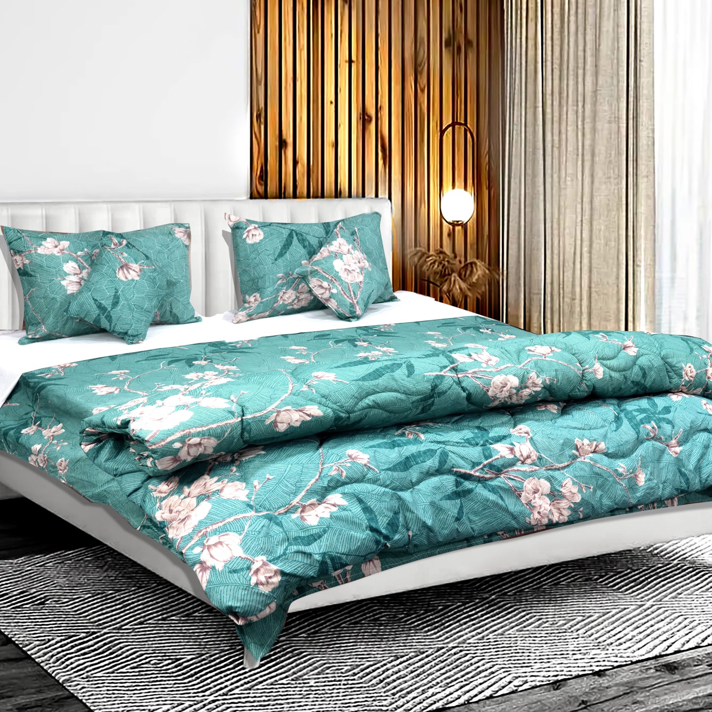 JoJo Double Bed Bedsheet with Floral Pattern | Match Style and 2 Pillow Covers | 90 x 100 Inch (Green)