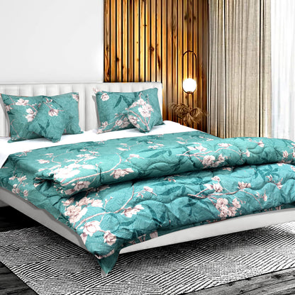 JoJo Double Bed Bedsheet with Floral Pattern | Match Style and 2 Pillow Covers | 90 x 100 Inch (Green)