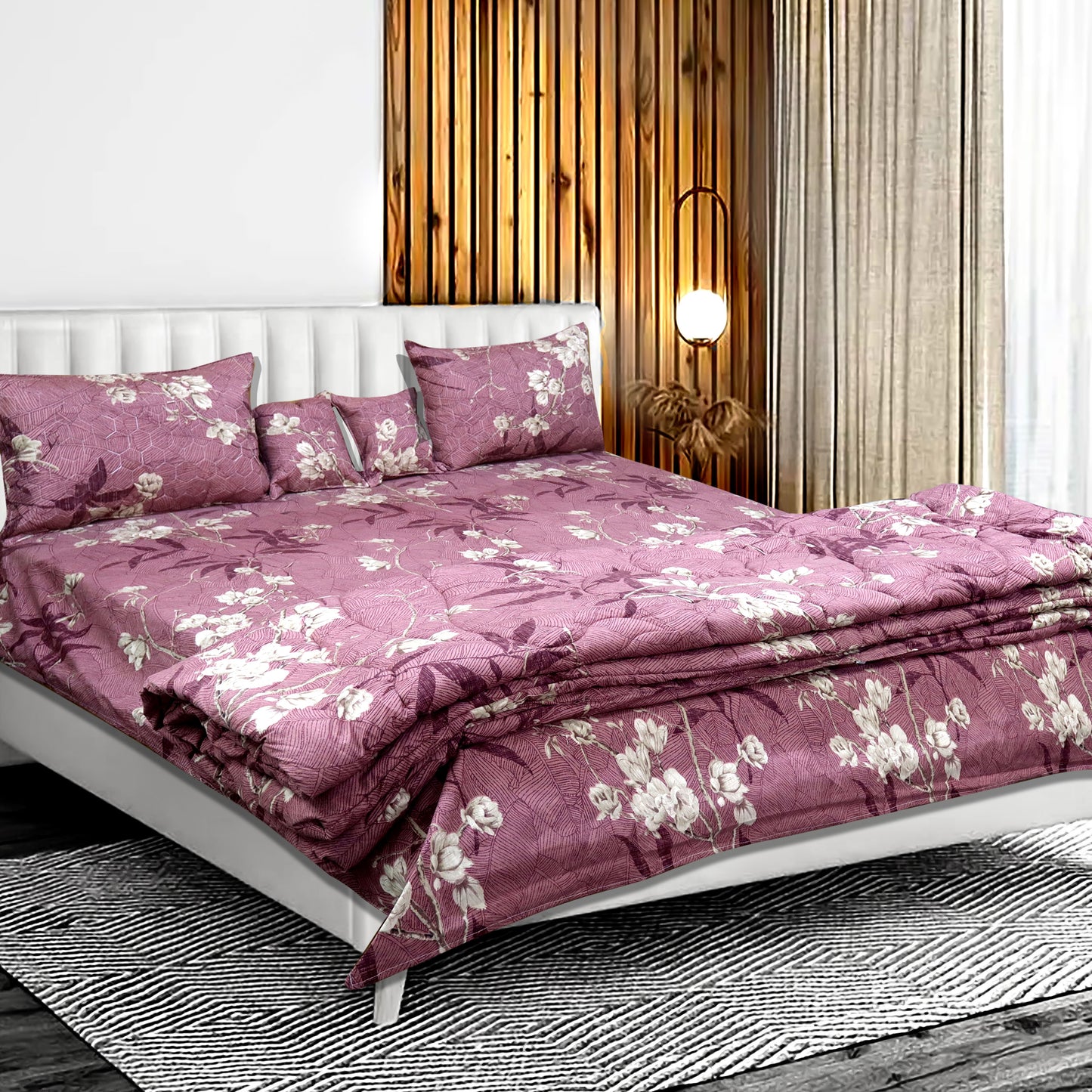 JoJo Double Bed Bedsheet with Floral Pattern | Mix N Match Style and 2 Pillow Covers | 90 x 100 Inch (Pink)