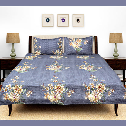 JoJo Double Bedsheet / King size Bedsheet / Floral printed Bedsheet(Storm Grey)