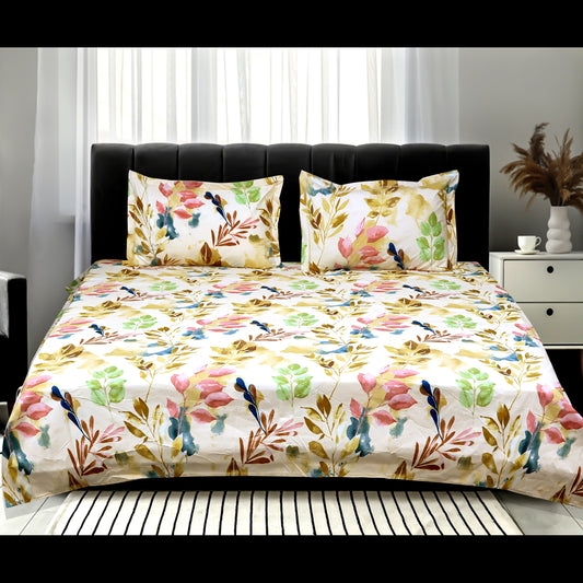 JoJo Double Bedsheet / King size Bedsheet /Printed bedsheet(Antique White)