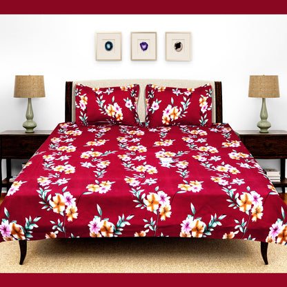 JoJo Double Bedsheet / King size Bedsheet / Floral printed Bedsheet(Red)