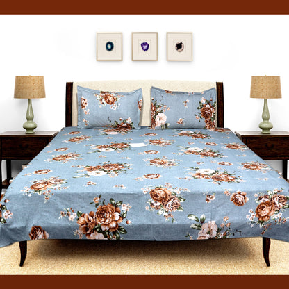 JoJo Double Bedsheet / King size Bedsheet / Floral printed Bedsheet(Aluminium)