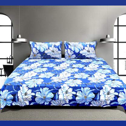 JoJo Floral Pattern Double/King Size Bed Linen Set with Coordinated Pillow Covers(Skyline Blue)