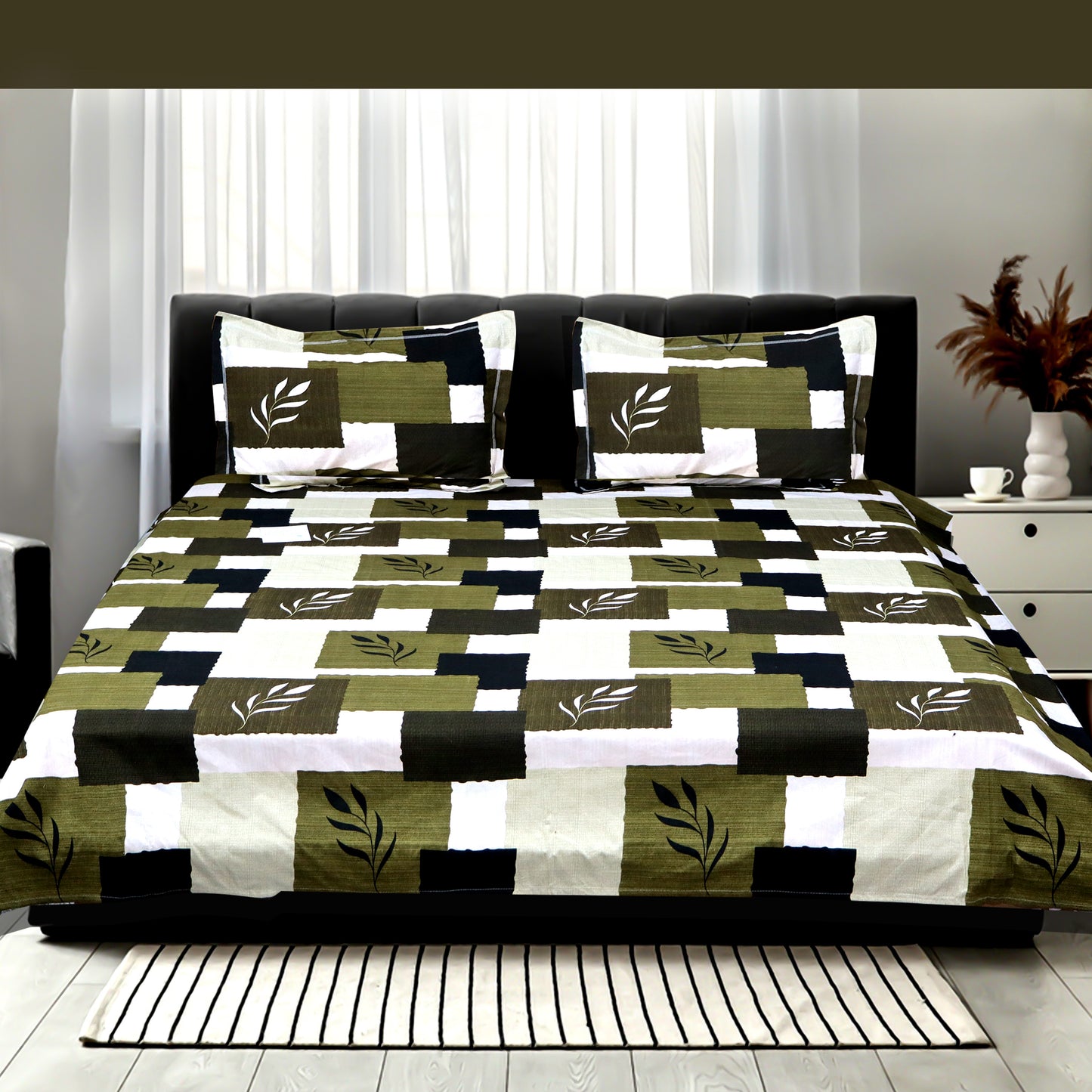 JoJo Double Bedsheet / King size Bedsheet /leafy print Bedsheet(Crocodile Green)