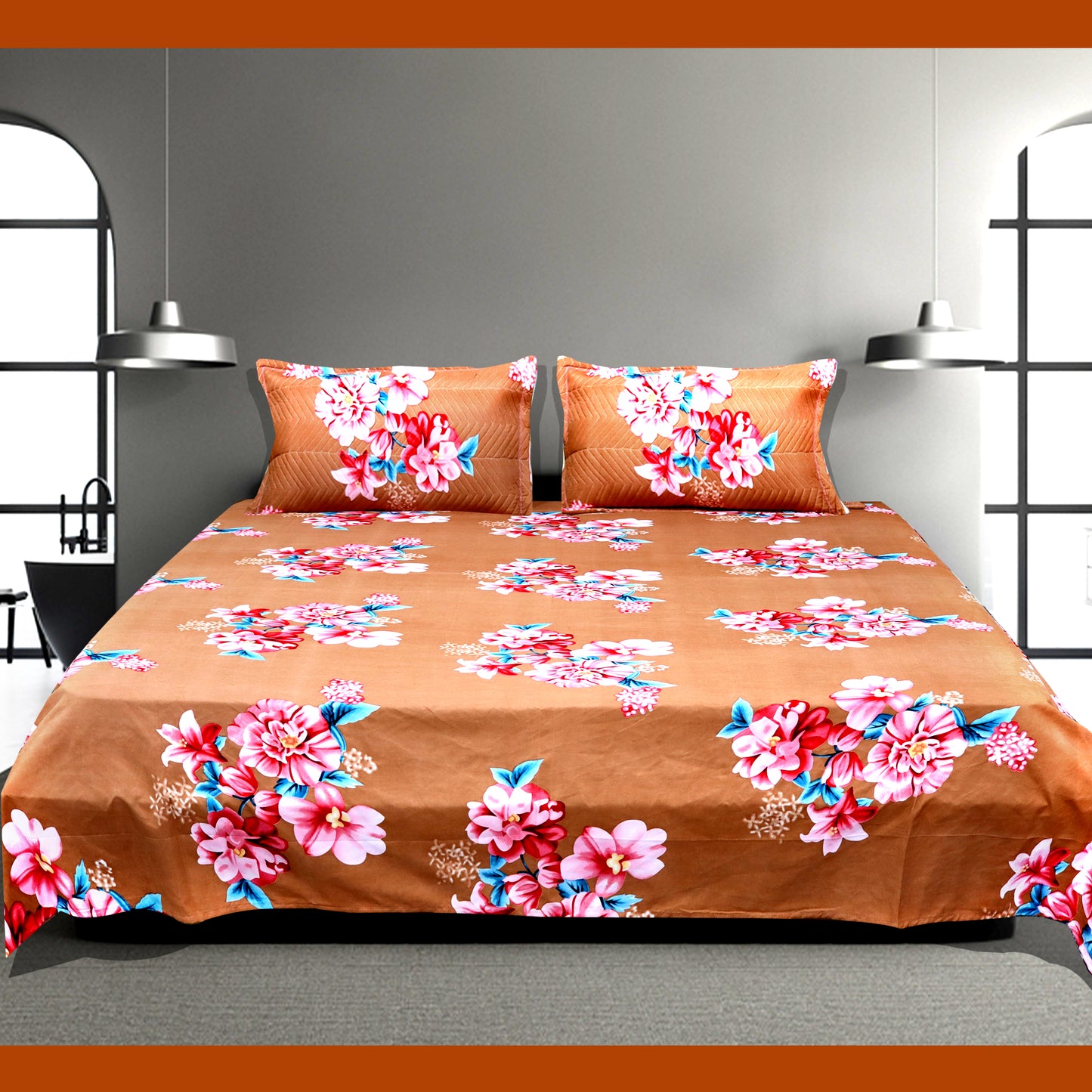 JoJo Citrus Sunrise Double/King Size Bedsheet Set with Matching Pillow Covers(Citrus Sunrise)