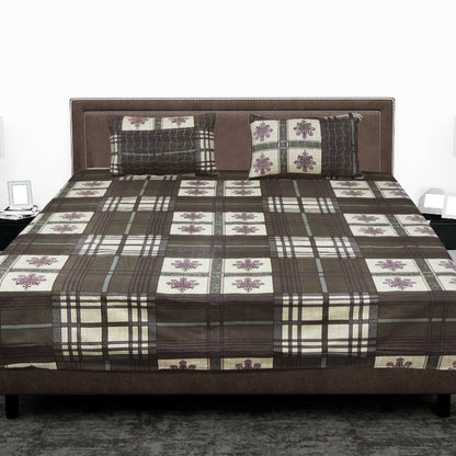 JoJo Geometric Pattern Double/King Size Bedspread with Coordinated Pillow Covers (Dark Brown)