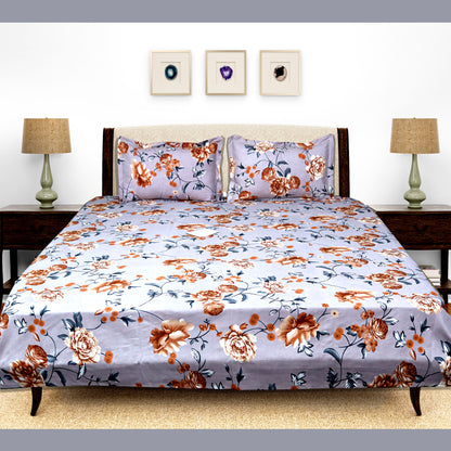 JoJo Double Bedsheet / King size Bedsheet / Floral printed Bedsheet(Lavender Grey)