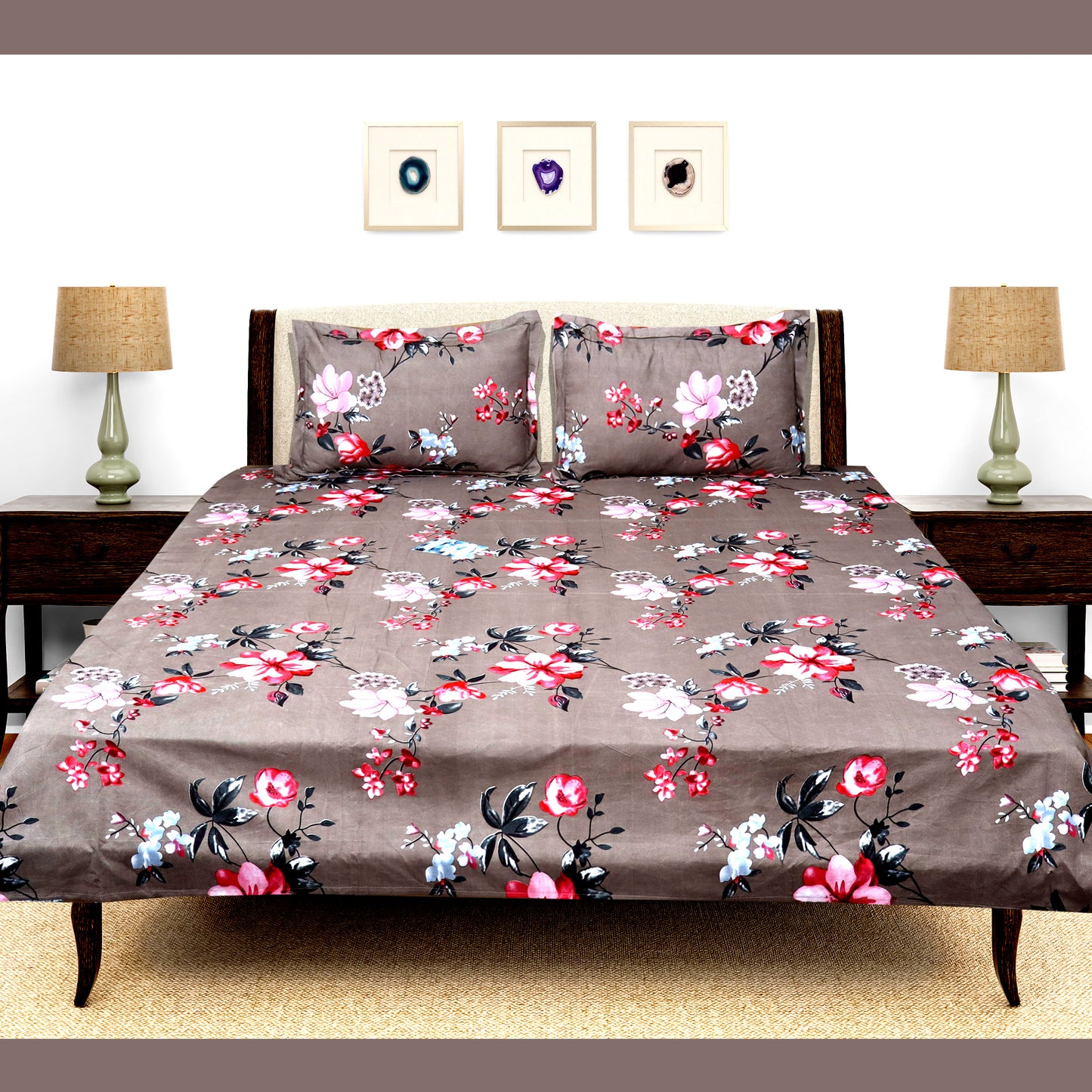 JoJo Double Bedsheet / King size Bedsheet / Floral printed Bedsheet(brown)