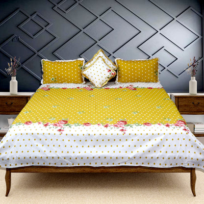 JOJO Cotton Feel 5pc King Bedding Set – Sophistication, Heavy Quality & Embroidered(Yellow)