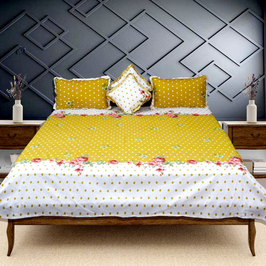 JOJO Cotton Feel 5pc King Bedding Set – Sophistication, Heavy Quality & Embroidered(Yellow)