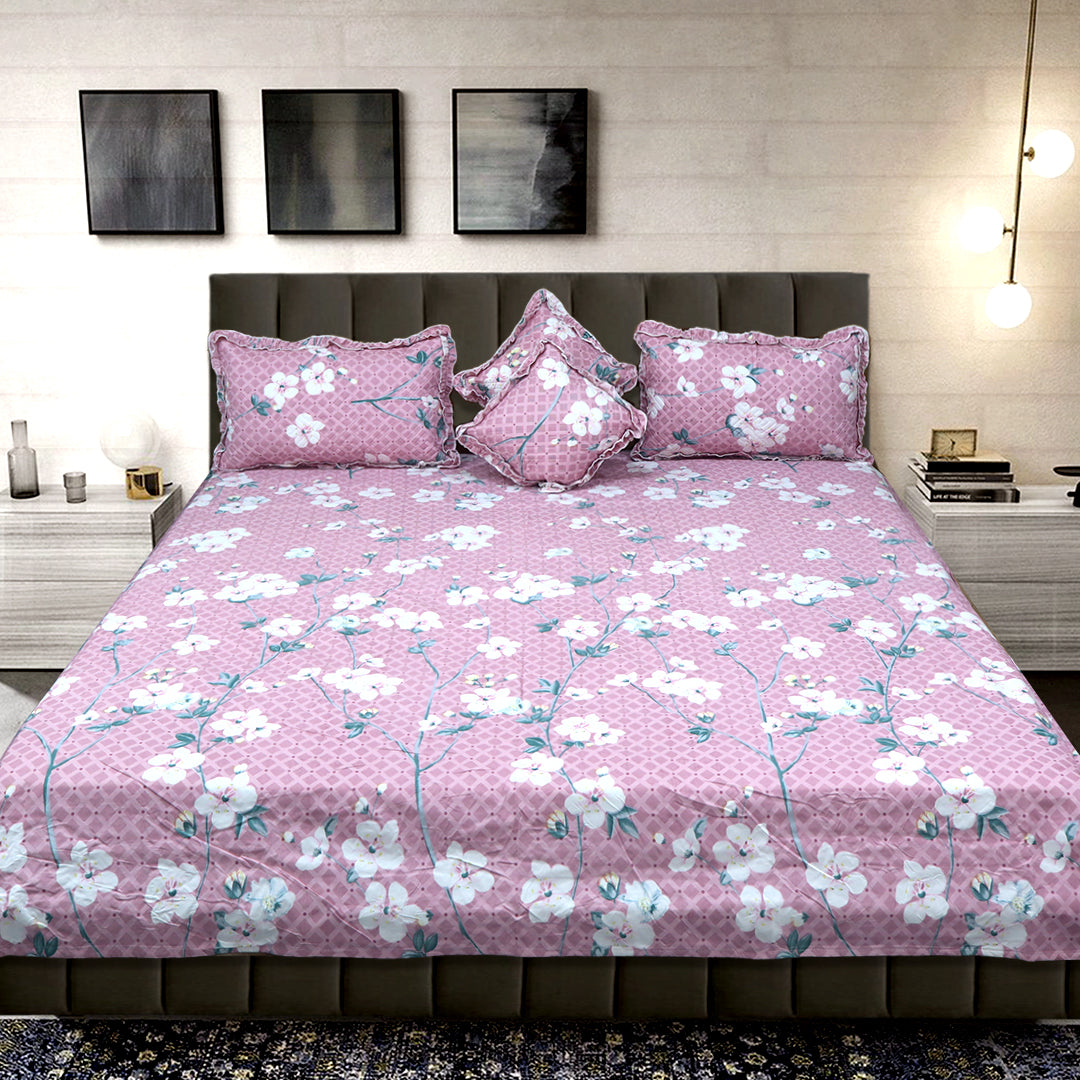 JOJO Cotton Feel 5pc King Bedding Set – Sophistication, Heavy Quality & Embroidered(Pink)