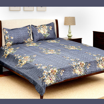 JoJo Double Bedsheet / King size Bedsheet / Floral printed Bedsheet(Storm Grey)