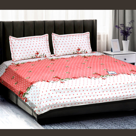 JoJo Double Bedsheet / King size Bedsheet /Printed bedsheet (white / Salmon Pink)