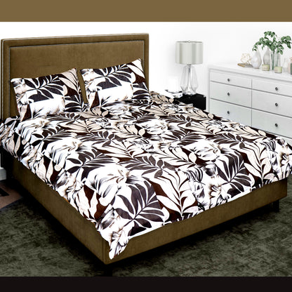 JoJo Leaf Pattern Double/King Size Bedsheet with Coordinated Pillow Covers (Brown)