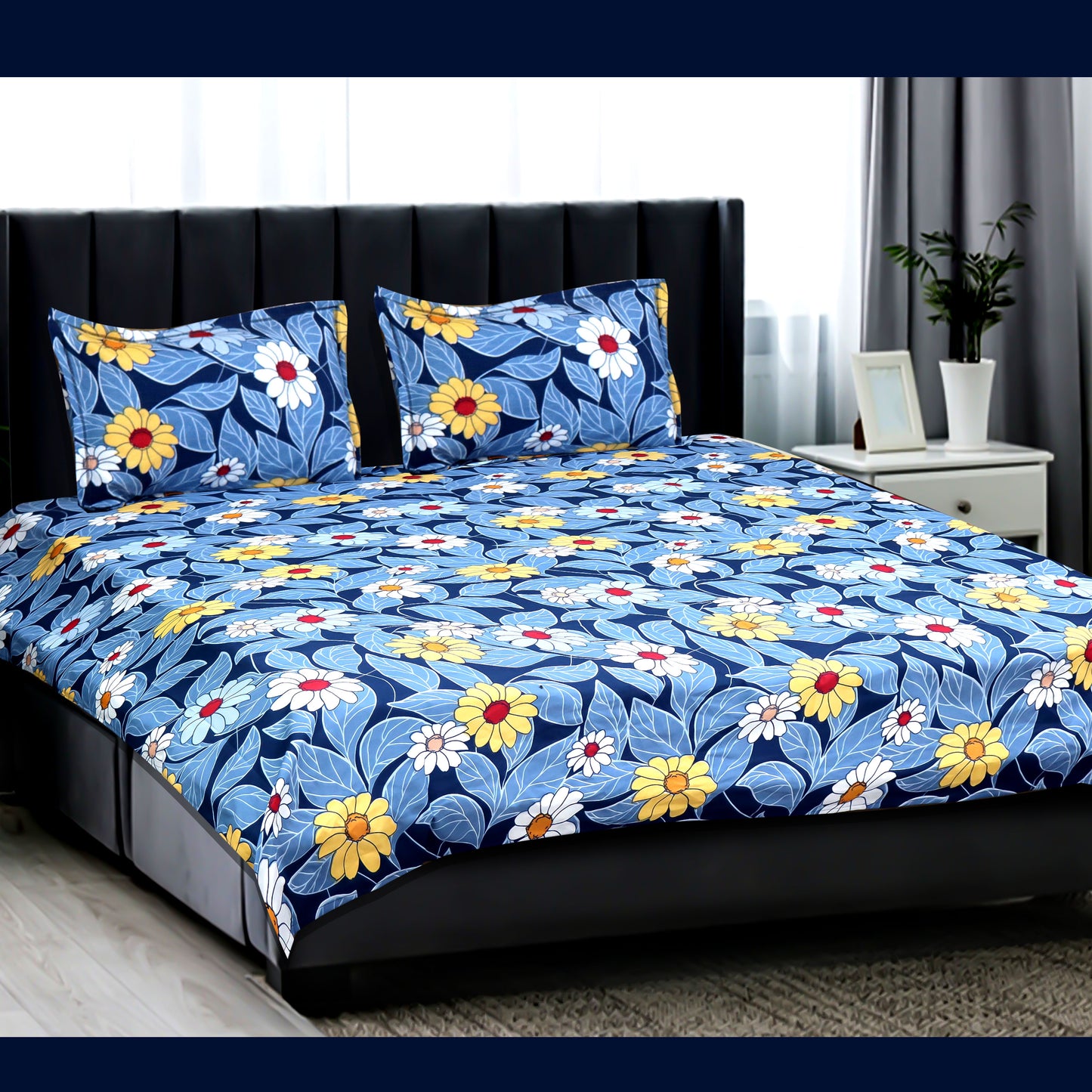 JoJo Double Bedsheet / King size Bedsheet /Printed bedsheet(Dark Pastel Blue)