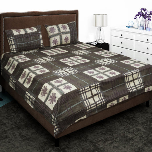 JoJo Geometric Pattern Double/King Size Bedspread with Coordinated Pillow Covers (Dark Brown)