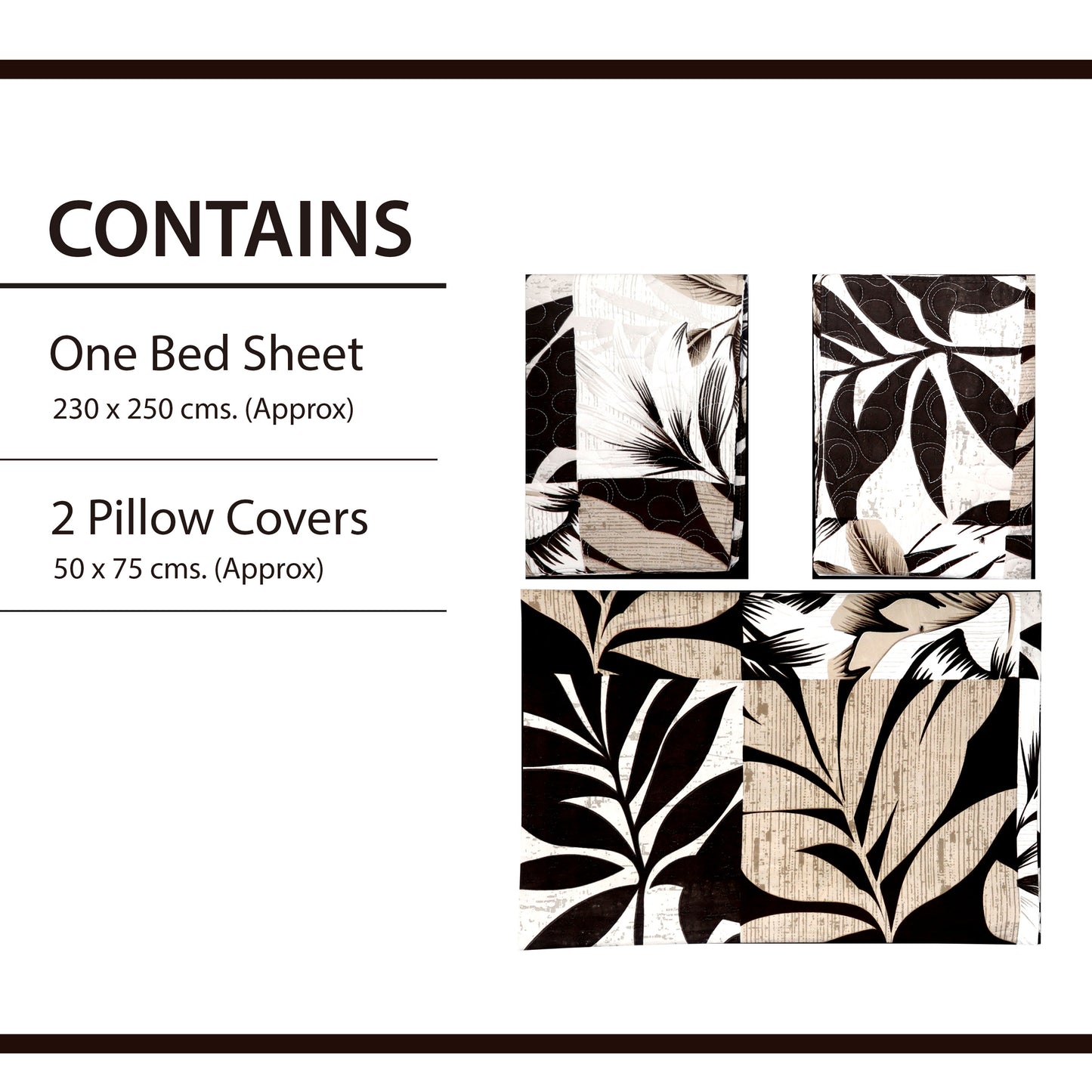 JoJo Leaf Pattern Double/King Size Bedsheet with Coordinated Pillow Covers (Brown)