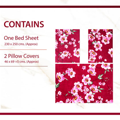 JoJo Double Bedsheet / King size Bedsheet / Floral printed Bedsheet(Pinkish Red)