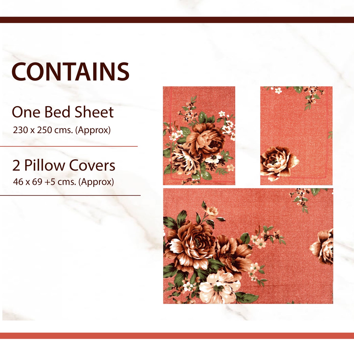 JoJo Double Bedsheet / King size Bedsheet /Printed bedsheet(Coral Pink)