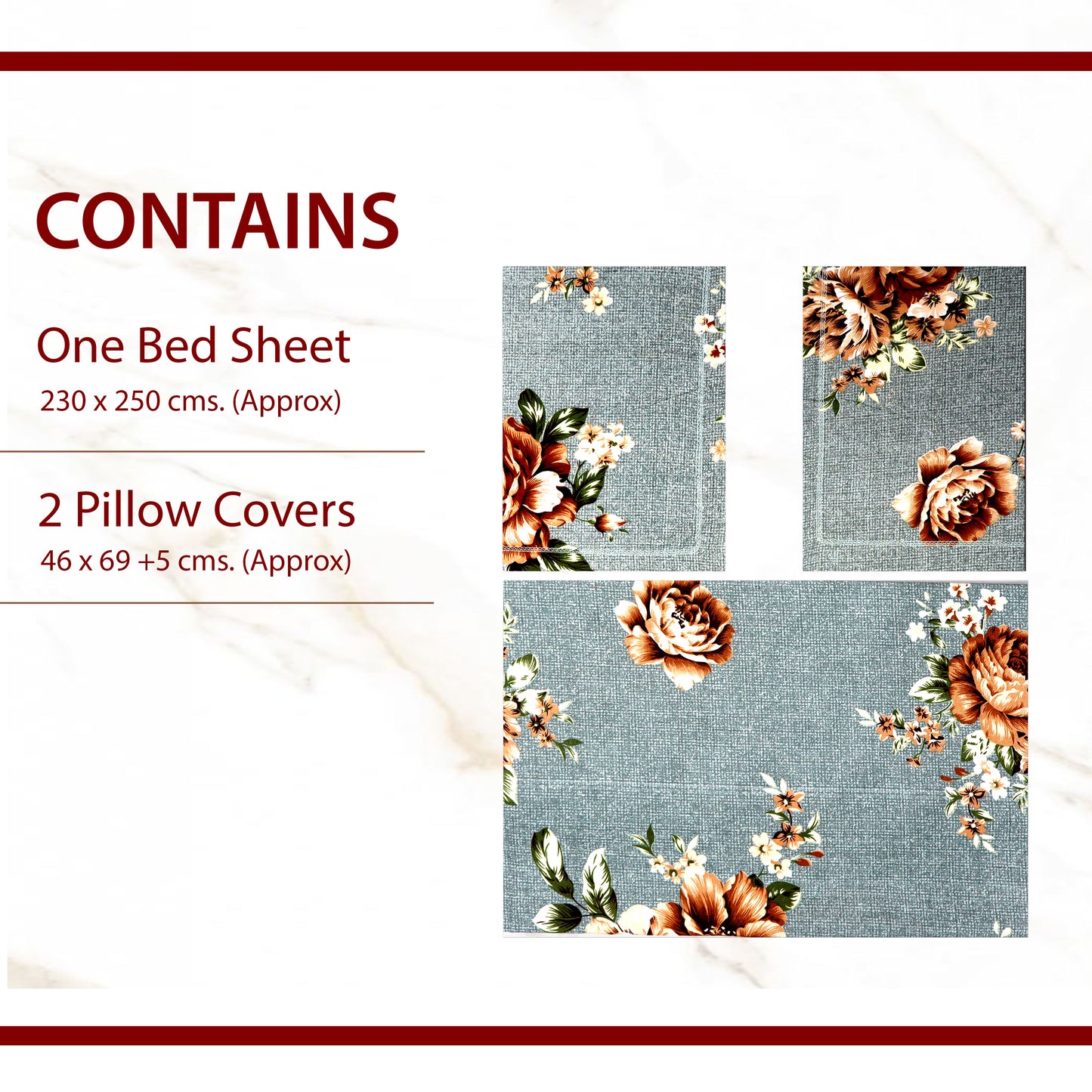 JoJo Double Bedsheet / King size Bedsheet / Floral printed Bedsheet(Aluminium)