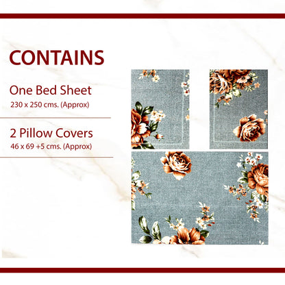 JoJo Double Bedsheet / King size Bedsheet / Floral printed Bedsheet(Aluminium)