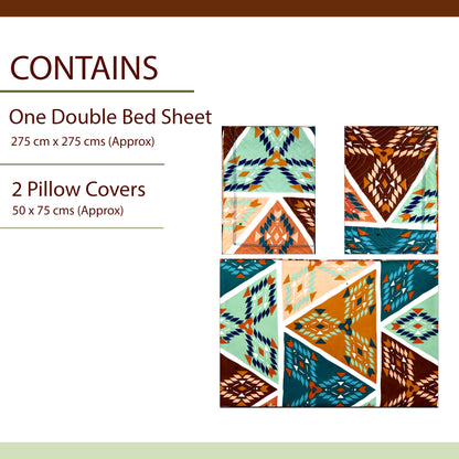 JoJo Geometric Double/King Size Bedspread Set with Matching Pillow Covers(Multi Color)