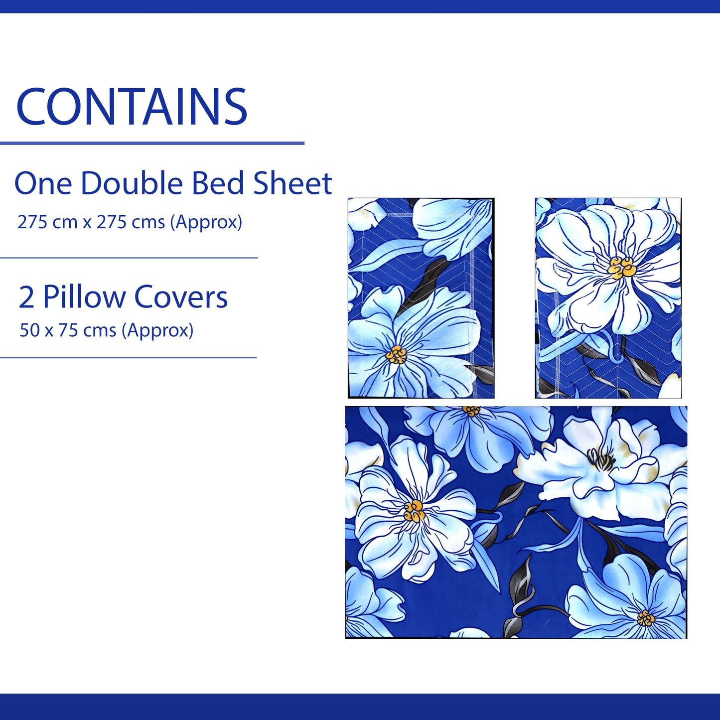 JoJo Floral Pattern Double/King Size Bed Linen Set with Coordinated Pillow Covers(Skyline Blue)