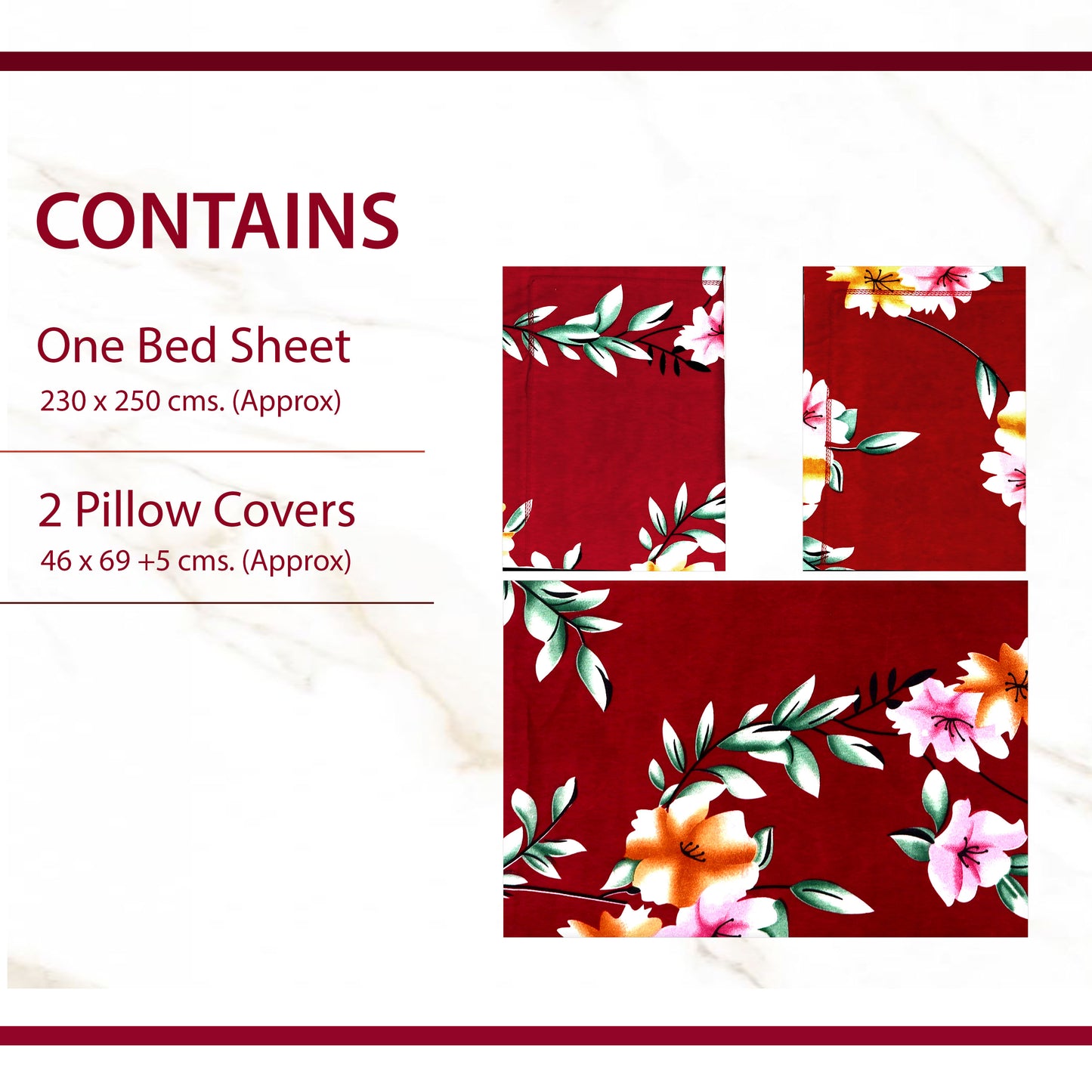 JoJo Double Bedsheet / King size Bedsheet / Floral printed Bedsheet(Red)