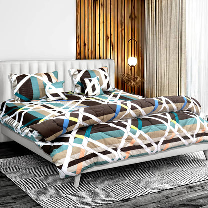 JoJo Trendy Geometric Design Double Bedsheet | Mix N Match Collection with 2 Pillow Covers | 90 x 100 Inch